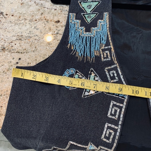 Vintage Boho Vest Turquoise Beading Sequins South Western Artsy Festival Hippie - Picture 4 of 16